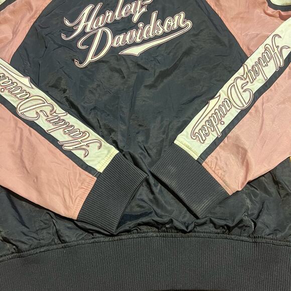 Harley Davidson Motocycles Women’s Full Zip Jacket Size Large Pink White Biker - Picture 7 of 9